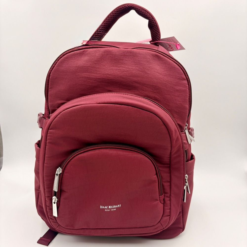 Isaac Mizrahi New York Burgundy Travel Backpack with Insulated Pocket & Laptop